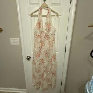 June & Hudson Floral Halter V-Neck High-Low Midi Dress